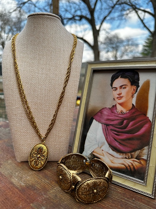 Jewelry - Vintage Victorian Revival Gold Tone Filigree Necklace Bracelet Set